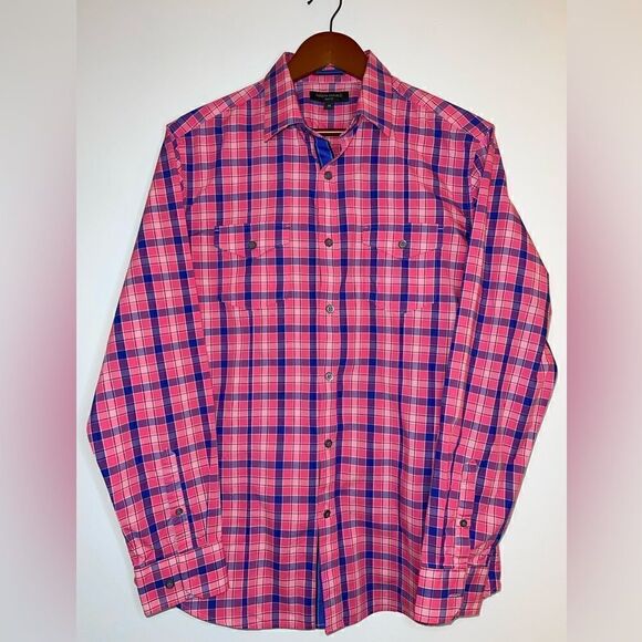 Banana Republic Men's Button Down Slim Fit Pink Plaid Long Sleeve Shirt Size M - Picture 4 of 9